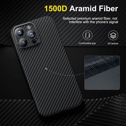 memumi Real Aramid Fiber for iPhone 16 Pro Max Case, [NO-case Feeling] Durable Sturdy Aramid Fiber with 0.5mm Slim Case for iPhone 16 Pro Max Thin and Minimalist in Carbon Fiber Design, Grey Black in Saudi Arabia