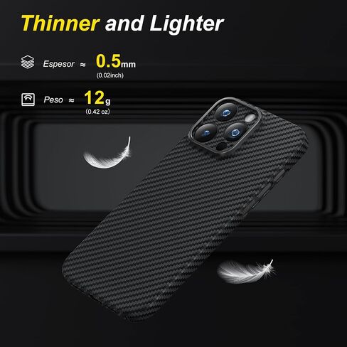 memumi Real Aramid Fiber for iPhone 16 Pro Max Case, [NO-case Feeling] Durable Sturdy Aramid Fiber with 0.5mm Slim Case for iPhone 16 Pro Max Thin and Minimalist in Carbon Fiber Design, Grey Black in Saudi Arabia