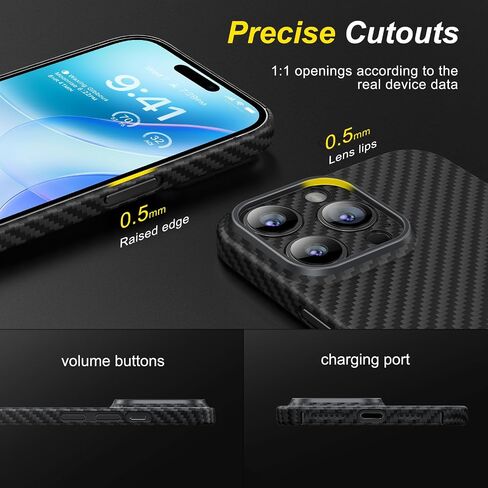 memumi Real Aramid Fiber for iPhone 16 Pro Max Case, [NO-case Feeling] Durable Sturdy Aramid Fiber with 0.5mm Slim Case for iPhone 16 Pro Max Thin and Minimalist in Carbon Fiber Design, Grey Black in Saudi Arabia