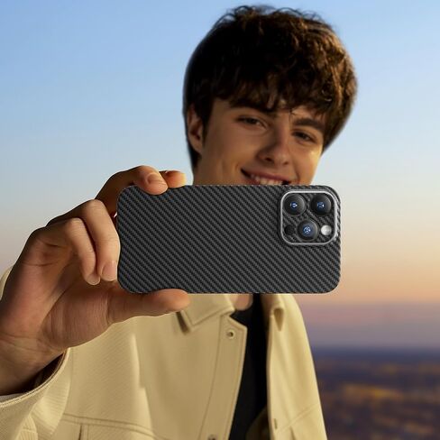 memumi Real Aramid Fiber for iPhone 16 Pro Max Case, [NO-case Feeling] Durable Sturdy Aramid Fiber with 0.5mm Slim Case for iPhone 16 Pro Max Thin and Minimalist in Carbon Fiber Design, Grey Black in Saudi Arabia