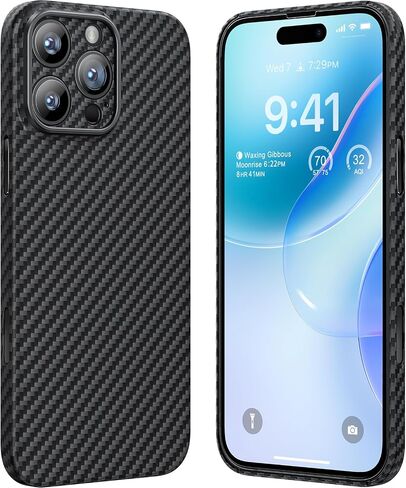 memumi Real Aramid Fiber for iPhone 16 Pro Max Case, [NO-case Feeling] Durable Sturdy Aramid Fiber with 0.5mm Slim Case for iPhone 16 Pro Max Thin and Minimalist in Carbon Fiber Design, Grey Black in Saudi Arabia