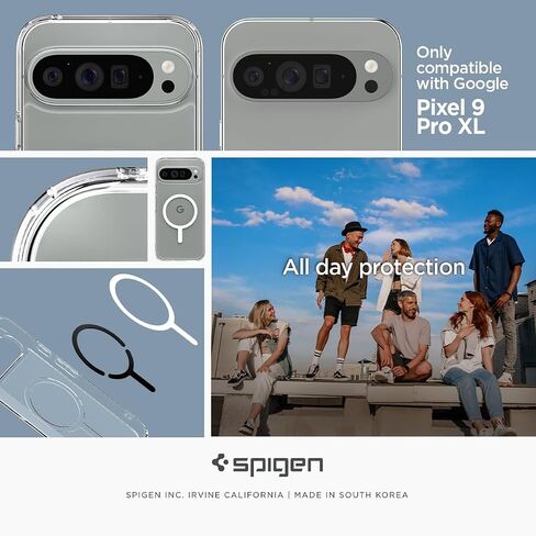 حلقة MagFit معدنية فائقة الهجين من Spigen مصممة لحافظة Pixel 9 Pro XL (2024) [مضادة للاصفرار] [حماية من الدرجة العسكرية] متوافقة مع MagSafe - أبيض in Saudi Arabia