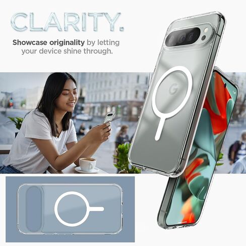 حلقة MagFit معدنية فائقة الهجين من Spigen مصممة لحافظة Pixel 9 Pro XL (2024) [مضادة للاصفرار] [حماية من الدرجة العسكرية] متوافقة مع MagSafe - أبيض in Saudi Arabia