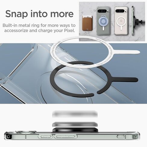 حلقة MagFit معدنية فائقة الهجين من Spigen مصممة لحافظة Pixel 9 Pro XL (2024) [مضادة للاصفرار] [حماية من الدرجة العسكرية] متوافقة مع MagSafe - أبيض in Saudi Arabia