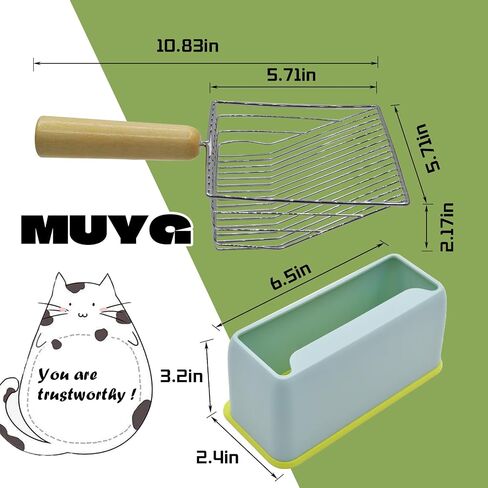MUYG Cat Litter Scoop with Holder,Metal Cat Scooper for Litter Box with Wooden Handle,Kitty Litter Scoop with Durable Washable Base Stand Heavy Duty Cat Litter Box Scooper for Easy Fast Sifting（Grey） in Saudi Arabia