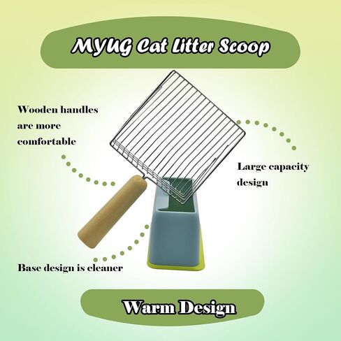 MUYG Cat Litter Scoop with Holder,Metal Cat Scooper for Litter Box with Wooden Handle,Kitty Litter Scoop with Durable Washable Base Stand Heavy Duty Cat Litter Box Scooper for Easy Fast Sifting（Grey） in Saudi Arabia