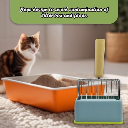 MUYG Cat Litter Scoop with Holder,Metal Cat Scooper for Litter Box with Wooden Handle,Kitty Litter Scoop with Durable Washable Base Stand Heavy Duty Cat Litter Box Scooper for Easy Fast Sifting（Grey） in Saudi Arabia