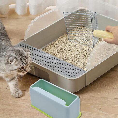 MUYG Cat Litter Scoop with Holder,Metal Cat Scooper for Litter Box with Wooden Handle,Kitty Litter Scoop with Durable Washable Base Stand Heavy Duty Cat Litter Box Scooper for Easy Fast Sifting（Grey） in Saudi Arabia