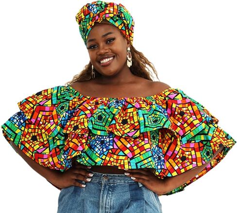 مجموعة أغطية الرأس النسائية ذات الطباعة الأفريقية من Kente بدون الكتف in Kuwait