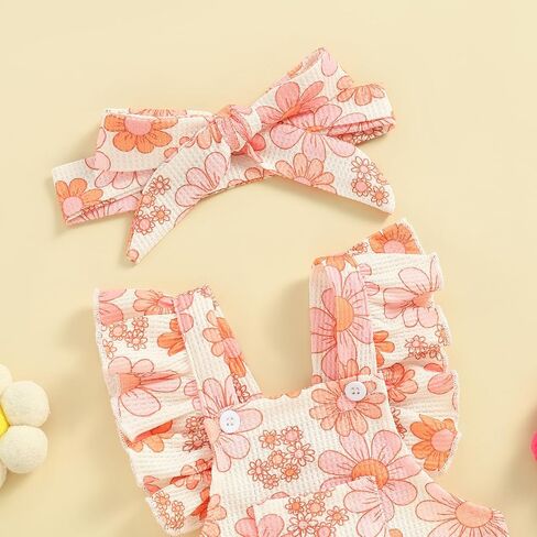 Ayalinggo Baby Girl Clothes 3 6 12 18 Months Newborn Daisy Overalls Waffle Romper Ruffle Bodysuit Summer One Piece Outfit in Saudi Arabia