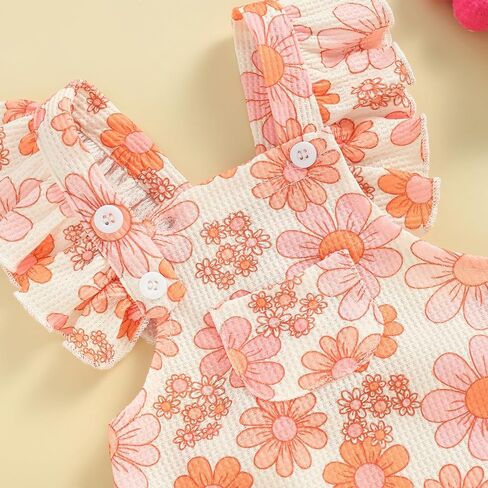 Ayalinggo Baby Girl Clothes 3 6 12 18 Months Newborn Daisy Overalls Waffle Romper Ruffle Bodysuit Summer One Piece Outfit in Saudi Arabia