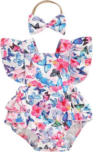 Ayalinggo Baby Girl Clothes 3 6 12 18 Months Newborn Daisy Overalls Waffle Romper Ruffle Bodysuit Summer One Piece Outfit in Saudi Arabia