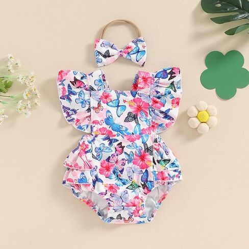 Ayalinggo Baby Girl Clothes 3 6 12 18 Months Newborn Daisy Overalls Waffle Romper Ruffle Bodysuit Summer One Piece Outfit in Saudi Arabia