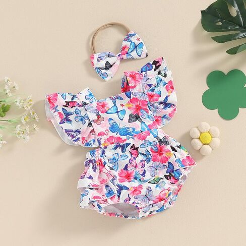 Ayalinggo Baby Girl Clothes 3 6 12 18 Months Newborn Daisy Overalls Waffle Romper Ruffle Bodysuit Summer One Piece Outfit in Saudi Arabia
