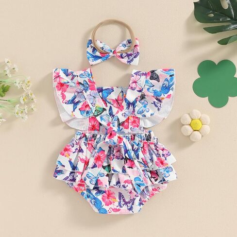 Ayalinggo Baby Girl Clothes 3 6 12 18 Months Newborn Daisy Overalls Waffle Romper Ruffle Bodysuit Summer One Piece Outfit in Saudi Arabia