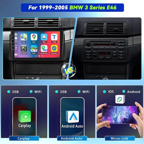CAMECHO Radio for 1999-2005 BMW 3 Series E46, Android 13 Car Stereo with Wireless Carplay Android Auto, 9" Touch Screen Car Radio with EQ Bluetooth GPS WiFi + AHD Backup Camera & MIC 2G+32G in Saudi Arabia