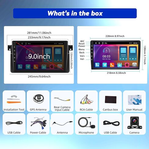 CAMECHO Radio for 1999-2005 BMW 3 Series E46, Android 13 Car Stereo with Wireless Carplay Android Auto, 9" Touch Screen Car Radio with EQ Bluetooth GPS WiFi + AHD Backup Camera & MIC 2G+32G in Saudi Arabia