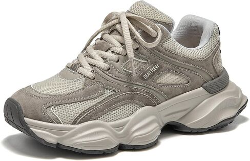 BEAU TODAY Platform Sneakers for Women, Womens Fashion Sneakers, Lace Up Chunky Leather Walking Sneakers, Comfortable Non-Slip Wide Width Casual Dad Shoes in Saudi Arabia
