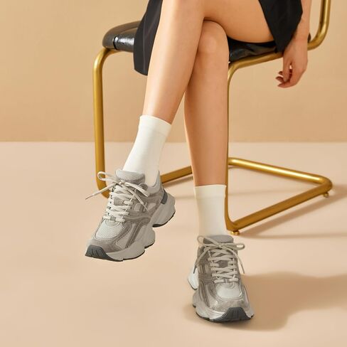 BEAU TODAY Platform Sneakers for Women, Womens Fashion Sneakers, Lace Up Chunky Leather Walking Sneakers, Comfortable Non-Slip Wide Width Casual Dad Shoes in Saudi Arabia