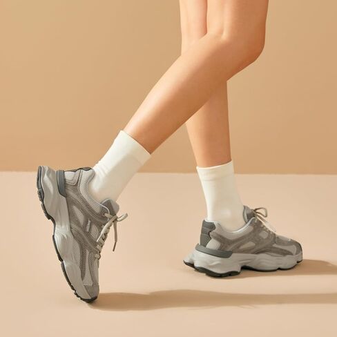 BEAU TODAY Platform Sneakers for Women, Womens Fashion Sneakers, Lace Up Chunky Leather Walking Sneakers, Comfortable Non-Slip Wide Width Casual Dad Shoes in Saudi Arabia