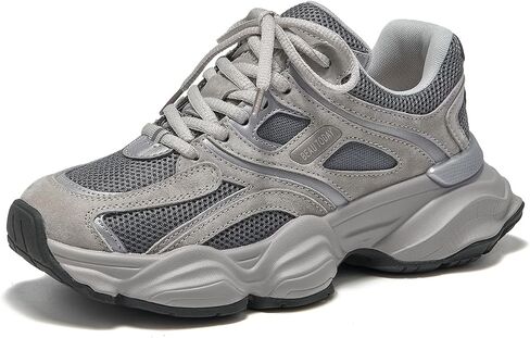 BEAU TODAY Platform Sneakers for Women, Womens Fashion Sneakers, Lace Up Chunky Leather Walking Sneakers, Comfortable Non-Slip Wide Width Casual Dad Shoes in Saudi Arabia