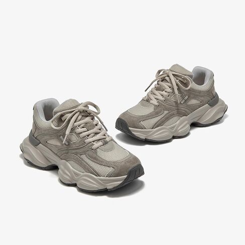 BEAU TODAY Platform Sneakers for Women, Womens Fashion Sneakers, Lace Up Chunky Leather Walking Sneakers, Comfortable Non-Slip Wide Width Casual Dad Shoes in Saudi Arabia