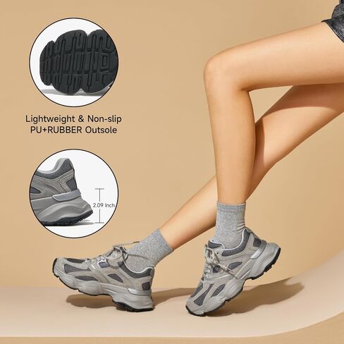 BEAU TODAY Platform Sneakers for Women, Womens Fashion Sneakers, Lace Up Chunky Leather Walking Sneakers, Comfortable Non-Slip Wide Width Casual Dad Shoes in Saudi Arabia