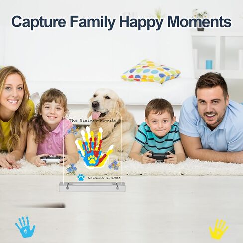 مجموعة بصمات اليد العائلية مع ضوء، مجموعة يد الطفل وبصمة القدم، هدايا عائلية للآباء الجدد، هدايا التبني، هدايا للأم الجديدة، تذكار عائلي من الحرف الخشبية DIY، دهانات غير سامة (أبيض) in Kuwait