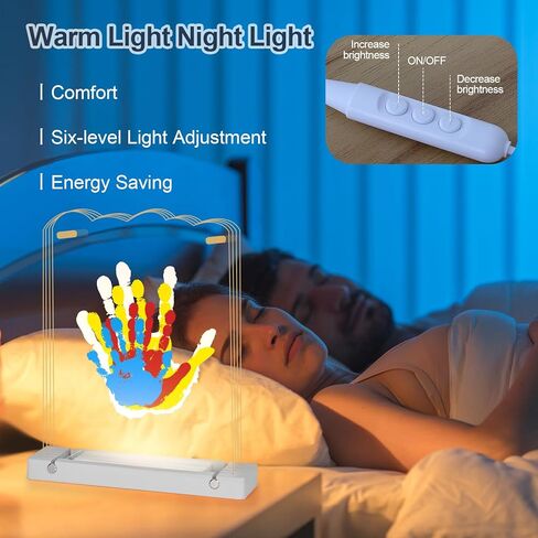 مجموعة بصمات اليد العائلية مع ضوء، مجموعة يد الطفل وبصمة القدم، هدايا عائلية للآباء الجدد، هدايا التبني، هدايا للأم الجديدة، تذكار عائلي من الحرف الخشبية DIY، دهانات غير سامة (أبيض) in Kuwait