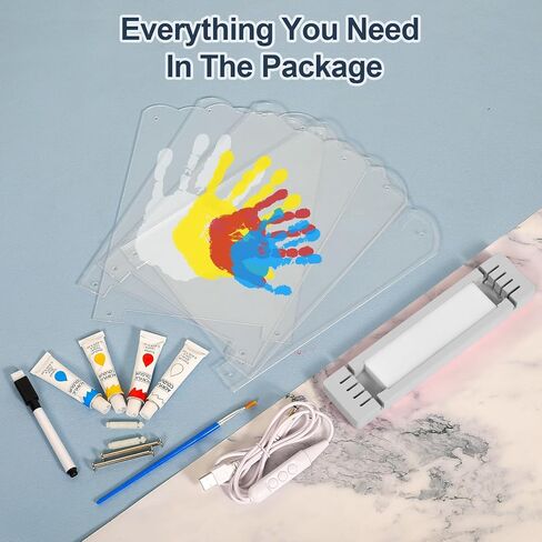 مجموعة بصمات اليد العائلية مع ضوء، مجموعة يد الطفل وبصمة القدم، هدايا عائلية للآباء الجدد، هدايا التبني، هدايا للأم الجديدة، تذكار عائلي من الحرف الخشبية DIY، دهانات غير سامة (أبيض) in Kuwait