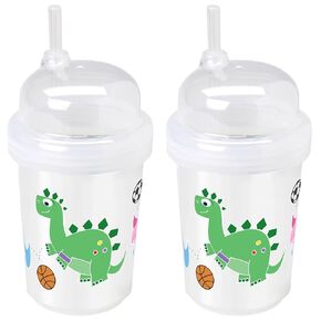 8 oz Zoomi Straw Sippy Cup, Sports Dinosaurs Style, 2 Pack