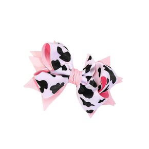 Cow Stria Bow Hair Clips Pink Moo Cow Bows Hair Pin Cow Print Hair Clips Cowgirl Princess Bow BBG99 (H0-Hoop Set)