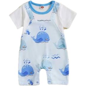 Newborn Baby Boy Summer Clothes Short Sleeve Whale Print Jumpsuit Playsuit Shortall Romper One Piece Ocean Outfit