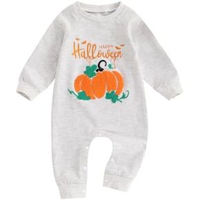 FIOMVA Baby Boy Girl Halloween Outfit Newborn Boo Pumpkin Romper Infant Long Sleeve Jumpsuit Western Fall Winter Clothes