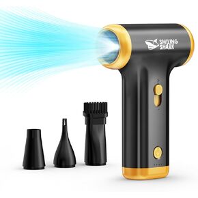 منفضة هواء مضغوطة من Smileing Shark، مبتكرة 150000 دورة في الدقيقة، سرعة 5Kpa USB، منفضة هواء كهربائية قابلة لإعادة الشحن للاستخدام في الهواء الطلق/التخييم/إشعال الحرائق/التبريد الرياضي/مجفف نفخ للحيوانات الأليفة، JF-01 (أسود)