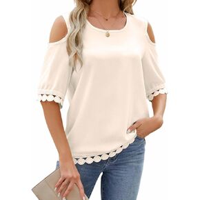 Womens Tops Cold Shoulder Crew Neck Short Sleeve Summer Tunics Blouse Casual Loose Fit T Shirts