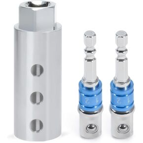 Full Stainless Steel Top Wind Trailer Jack Cordless Drill Adapter, with Two 1/2 Inch Socket Adapter Bit Attachment Compatible with 1 Inch Jack Drive Shafts