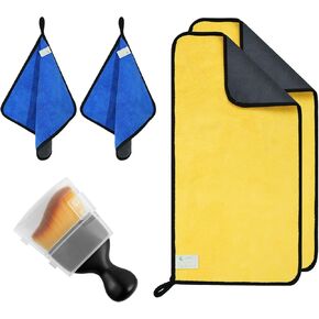 Microfiber Cloth for Cleaning Car, 4 Pack Car Cleaning Cloth, Interior/Exterior Cleaning, 1 PC Car Cleaning Brush, Lint-Free, Streak-Free Cleaning Cloths for Car Kitchen Home