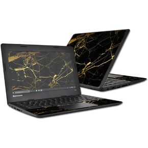 MightySkins Skin Compatible with Lenovo 100s Chromebook wrap Cover Sticker Skins Black Gold Marble