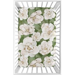 Sweet Jojo Designs Sage Green Boho Flower Floral Girl Fitted Mini Crib Sheet Baby Nursery Infant Newborn Bed Room Portable Pack n Play Mattress Shabby Chic Bohemian Watercolor Garden Nature Modern