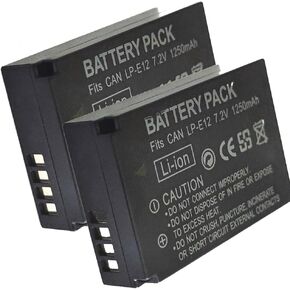 LP-E12 1250 mAh 2-Pack Rechargeable Lithium Ion Battery Pack, Compatible with CANON EOS M Compact System Cameras:EOS 100D, Kiss X7, M2, SL1, EOS-M, M10, M100, M50, PowerShot SX70 HS, Rebel SL1