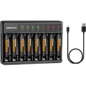 شاحن بطارية Shentec AA وAAA قابل لإعادة الشحن مع 8 بطاريات AAA NiMH قابلة للشحن in Kuwait