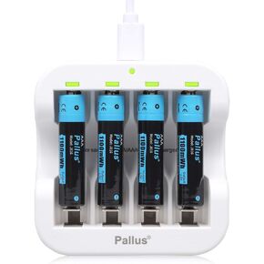 AAA Rechargeable Lithium/Li-ion Batteries, 4 Pack 1.5V 1100 mWh High Capacity Triple A Batteries with USB Charger,1 Hour Fast Charging,AAA Batteries Rechargeable 1500 Cycles
