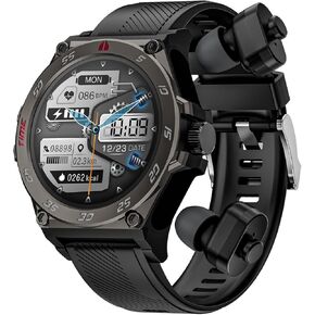 Smart Watch with Earbuds,1.52" IPS HD Screen Smartwatch for Men,Rugged Military Fitness Tracker,All-in-one BT Call Watch with Local Music,Heart Rate Monitor,Voice Assistant,Compatible for Android iOS