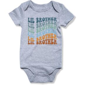 hrcfbk Little Brother Baby Bodysuit Retro Lil Brother Short Sleeve Vintage Sibling Romper Pregnancy Reveal Announcement