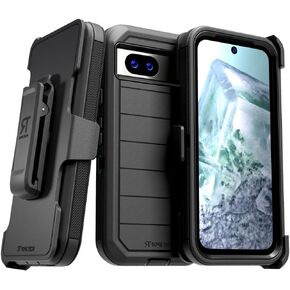for Google Pixel 8а (2024) Case with Belt Clip Holster & Kickstand, Protective Dual-Layer Shockproof Phone Case for Pixel 8а - Black