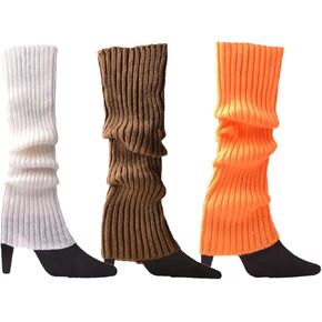 ZARSIO 3 Pairs Women Knit Leg Warmers Retro 80s Retro Ribbed Knitted Knee Ballet Thigh High Leg Warmers Ankle Heap Sock