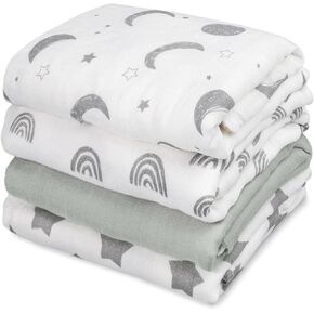 GLLQUEN BABY Muslin Swaddle Blankets 4-Pack Breathable Baby Receiving Blankets(35"x 40") Soft Baby Blankets for Girls and Boys Newborn Baby Essentials Muslin Burp Cloths Swaddle Wrap Baby Gift(Sun)
