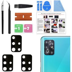 3 Pack Galaxy A51 4G / 5G Back Rear Camera Lens Glass Replacement, Back Camera Lens with Pre-Cut Tape for Samsung A51 4G / 5G, Included Instruction Manual, Toolkit