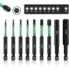 Litorange 9 Piece H1.5 to H10 75mm/ 3 Inch Hex Head Allen Wrench Drill Bit Set,1/4" Hex Shank Metric Sizes Bit Set for Impact Screwdriver,Phosphide Black Long Screwdriver Bit Set